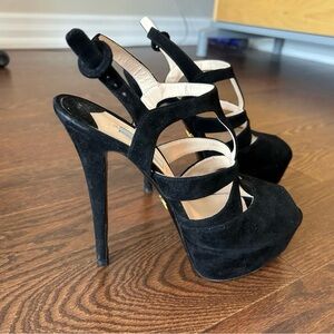 Prada T Strap black Suede Sandal